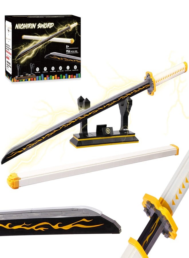 Jorumo Swords Building Set, 39in Zenitsu Sword Building Block with Scabbard and Stand, Katana Gift for Boy, 956 Pcs - Image 1